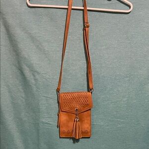 Elegant Tan Crossbody Bag with Tassel